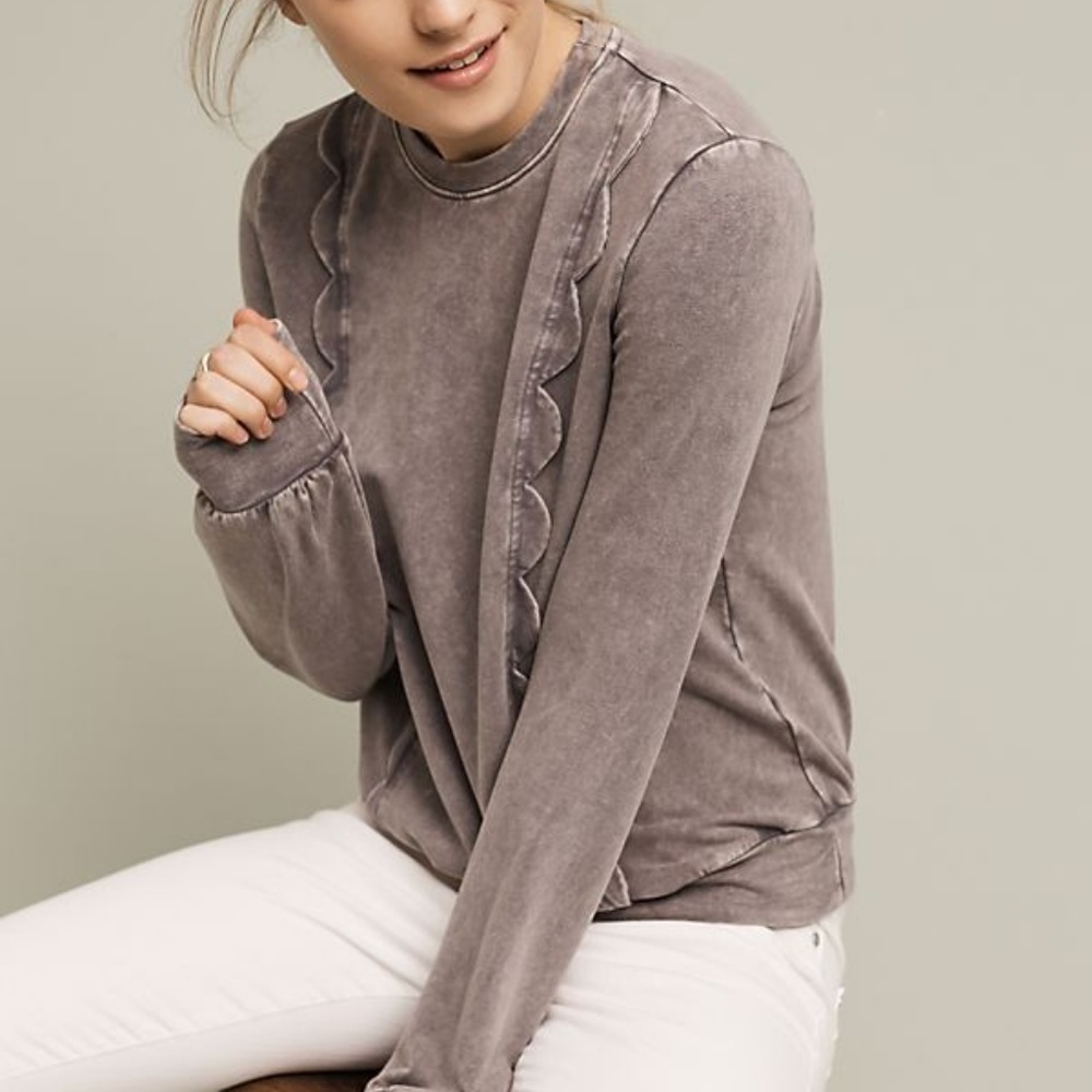 Grey Wash Ruffled Pullover • L • Anthropologie